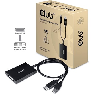 Club 3D 1db DisplayPort 1.2 1db USB-A 2.0 -> DVI-D Dual Link M/F aktív adapter 0.6m fekete HDCP-Off