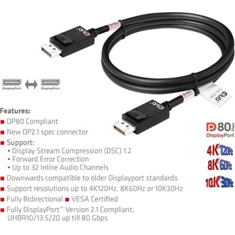 Club 3D CAC-1091 DisplayPort 2.1 - DisplayPort 2.1 M/M video kábel 1.2m fekete