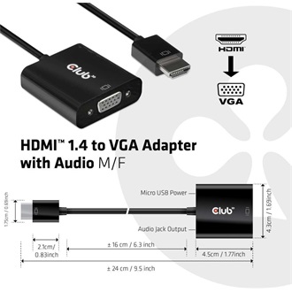 Club 3D CAC-1302 HDMI 1.4 -> VGA Jack stereo 3,5mm M/F adapter 0.35m fekete