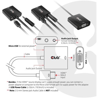 Club 3D CAC-1302 HDMI 1.4 -> VGA Jack stereo 3,5mm M/F adapter 0.35m fekete