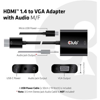 Club 3D CAC-1302 HDMI 1.4 -> VGA Jack stereo 3,5mm M/F adapter 0.35m fekete