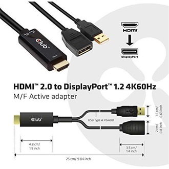 Club 3D HDMI 2.0 -> DisplayPort 1.2 M/F aktív adapter fekete