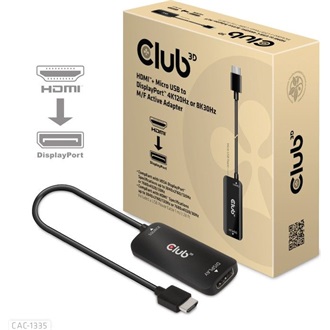 Club 3D HDMI 2.1 USB-B 2.0 micro -> DisplayPort 1.4 M/F aktív adapter 0.2m fekete
