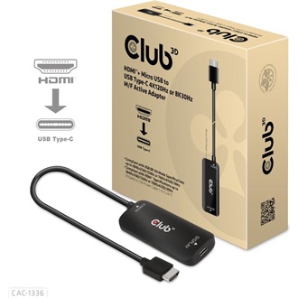 Club 3D HDMI 2.1 USB-B 2.0 micro -> USB-C M/F aktív adapter 0.2m fekete