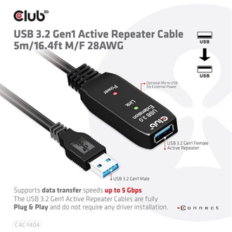 Club 3D USB-A 2.0 -> USB-B 2.0 micro M/M adatkábel 1m fekete