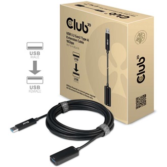 Club 3D CAC-1411 USB-A 3.2 Gen2 -> USB-A 3.2 Gen 2 M/F adatkábel hosszabbító 5m fekete