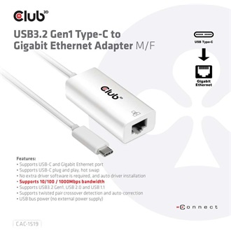 Club 3D CAC-1519 1Gb/s hálózati adapter