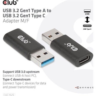 Club 3D USB-A 3.2 Gen1 -> USB-C 3.2 Gen1 M/F adapter fekete