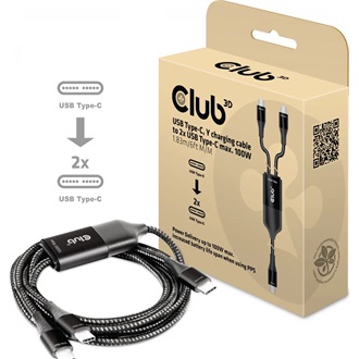 Club 3D USB-C -> 2db USB-C M/M töltőkábel 1.83m fekete 100W, PD3.0, QC3.0, AFC, PPS