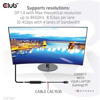 Club 3D USB 3.2 Gen 2 C <-> USB 3.2 Gen 2 C M/M adatkábel 5m fekete kétirányú, 8K60Hz