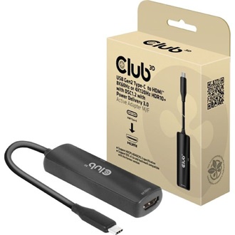 Club 3D CAC-1588 1db USB-C 3.2 Gen2 -> 1db HDMI 2.1 1db USB-C PD M/F video adapter 0.25m fekete