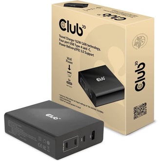 Club 3D CAC-1906 132W univerzális hálózati töltő adapter fekete (GaN PD3.0; 12+20+50+50W)