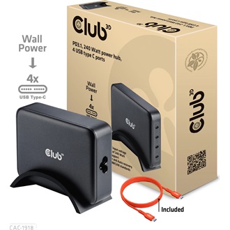 Club 3D CAC-1918 240W univerzális hálózati töltő adapter fekete (GaN)