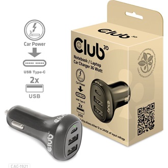 Club 3D CAC-1921 36W univerzális autós töltő adapter fekete