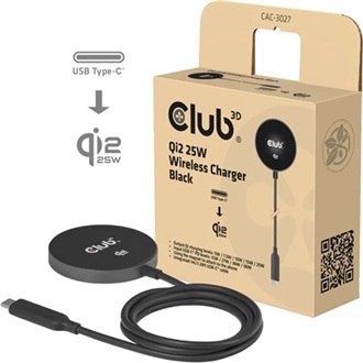 Club 3D CAC-3027 25W univerzális vezeték nélküli töltő adapter fekete (MagSafe, Qi2)