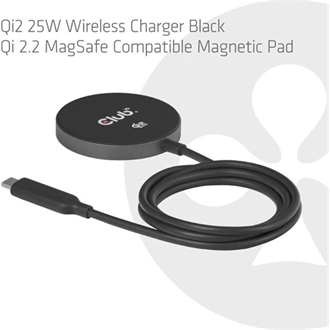 Club 3D CAC-3027 25W univerzális vezeték nélküli töltő adapter fekete (MagSafe, Qi2)