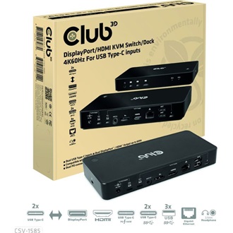 Club 3D CSV-1585 2-portos USB-C KVM switch fekete