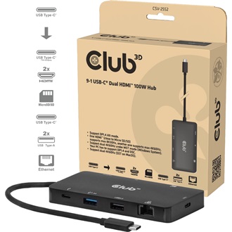 Club 3D CSV-2552 9-port 100W USB-C dokkoló fekete