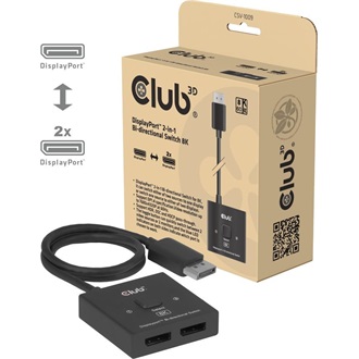 Club 3D CSV-1009  Bi-directional 2-portos DisplayPort 1.4 DisplayPort switch fekete