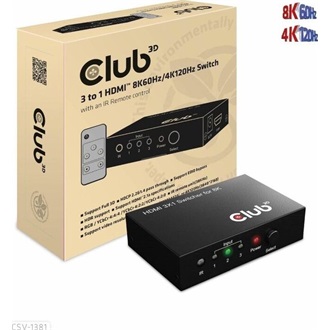 Club 3D CSV-1381 HDMI 2.1 3-portos HDMI video switch fekete