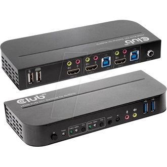 Club 3D CSV-1382 4K60Hz Dual HDMI 2-portos USB2.0 HDMI KVM switch fekete