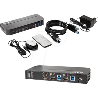 Club 3D CSV-1382 4K60Hz Dual HDMI 2-portos USB2.0 HDMI KVM switch fekete