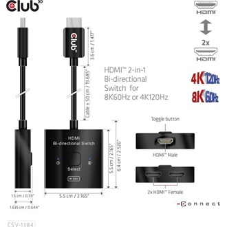 Club 3D CSV-1384 2-portos HDMI video splitter fekete