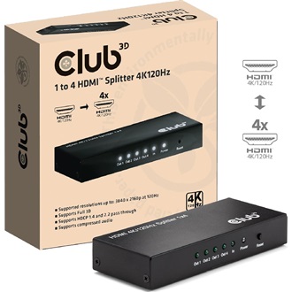 Club 3D CSV-1385 4-portos HDMI HDMI video splitter fekete