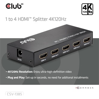 Club 3D CSV-1385 4-portos HDMI HDMI video splitter fekete