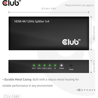 Club 3D CSV-1385 4-portos HDMI HDMI video splitter fekete
