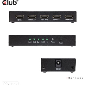Club 3D CSV-1385 4-portos HDMI HDMI video splitter fekete