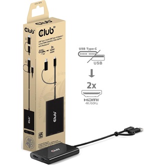 Club 3D CSV-1475 2-portos USB-C/A video splitter fekete
