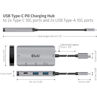 Club 3D CSV-1543 4-portos USB-C hub ezüst