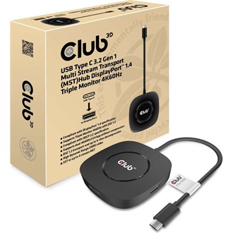 Club 3D CSV-1550 3-portos USB-C DisplayPort hub fekete