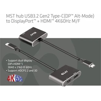 Club 3D CSV-1552 2-portos USB-C DisplayPort HDMI video splitter szürke