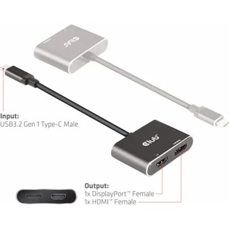 Club 3D CSV-1552 2-portos USB-C DisplayPort HDMI video splitter szürke