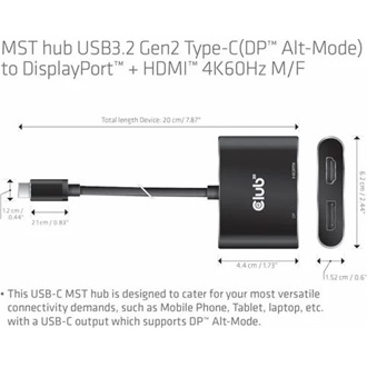 Club 3D CSV-1552 2-portos USB-C DisplayPort HDMI video splitter szürke