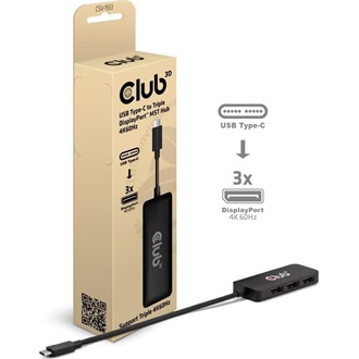 Club 3D CSV-1553 3-portos USB-C DisplayPort video splitter fekete