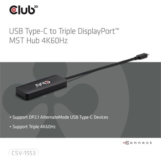 Club 3D CSV-1553 3-portos USB-C DisplayPort video splitter fekete