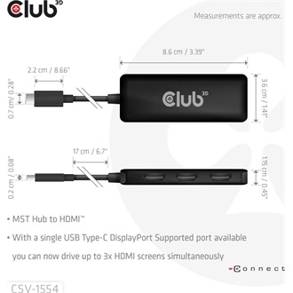 Club 3D CSV-1554 3-portos USB-C HDMI video splitter fekete