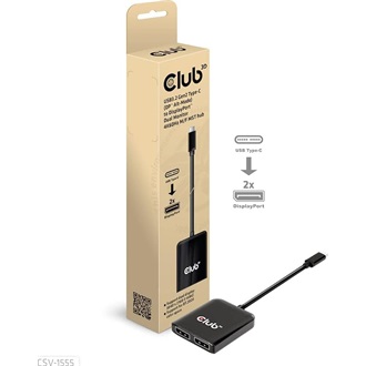 Club 3D CSV-1555 2-portos USB-C DisplayPort video splitter fekete