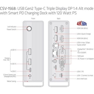 Club 3D CSV-1568 Triple Display 14-port USB-C dokkoló szürke