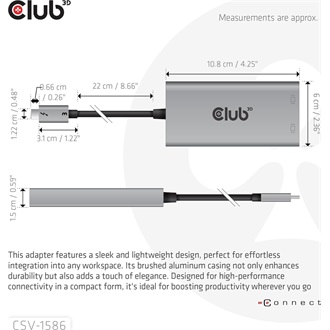 Club 3D CSV-1586 2-portos Thunderbolt 3 video splitter szürke