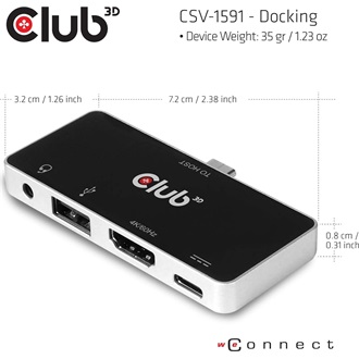 Club 3D CSV-1591 4-port 100W USB-C dokkoló fekete-ezüst
