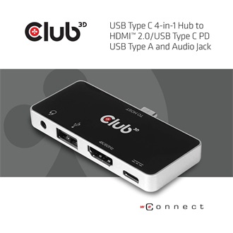 Club 3D CSV-1591 4-port 100W USB-C dokkoló fekete-ezüst