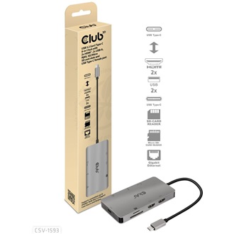 Club 3D CSV-1593 8-in-1 Hub 8-port USB-C dokkoló ezüst