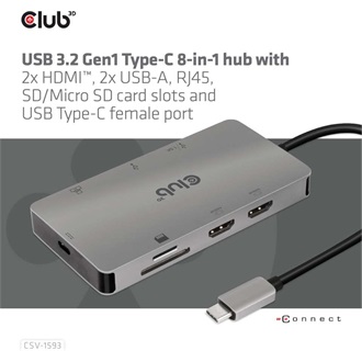 Club 3D CSV-1593 8-in-1 Hub 8-port USB-C dokkoló ezüst