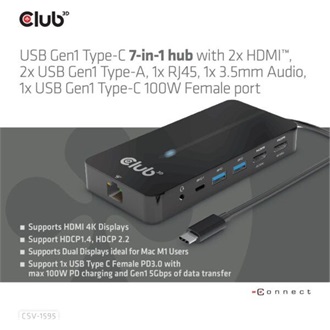 Club 3D CSV-1595 8-port USB-C dokkoló szürke