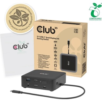 Club 3D CSV-2542 Quad DisplayLink 12-port 100W USB-C dokkoló fekete