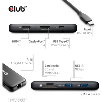 Club 3D CSV-2551 8-port 100W USB-C dokkoló fekete